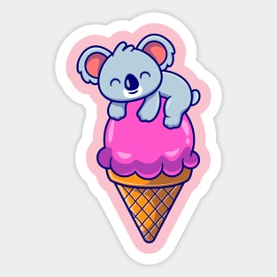 Cute Koala On Ice Cream Cone Cartoon Sticker